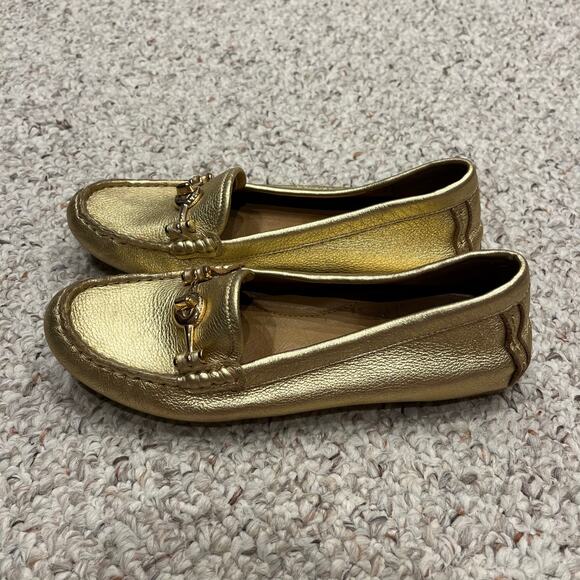 Coach Arlene Gold Metallic Driving Loafers Sz 6.5 B Womens Preppy Glam - Picture 1 of 7